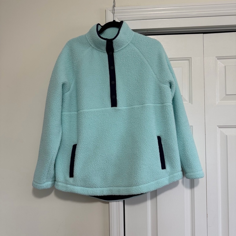Vineyard Vines Mint Blue 1/4 Button Sherpa Pullover Size Large